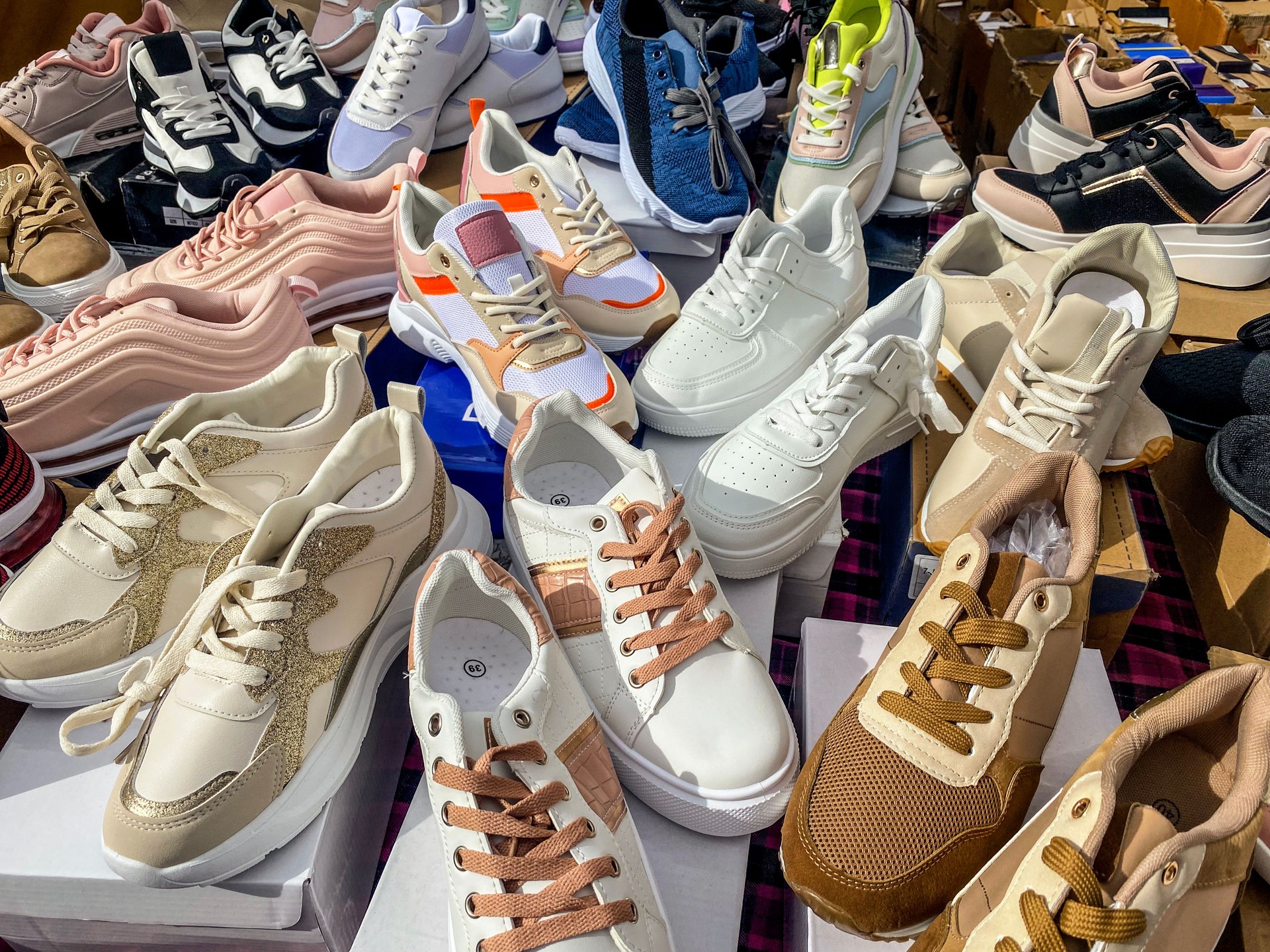 Sport shoes for sale at street market